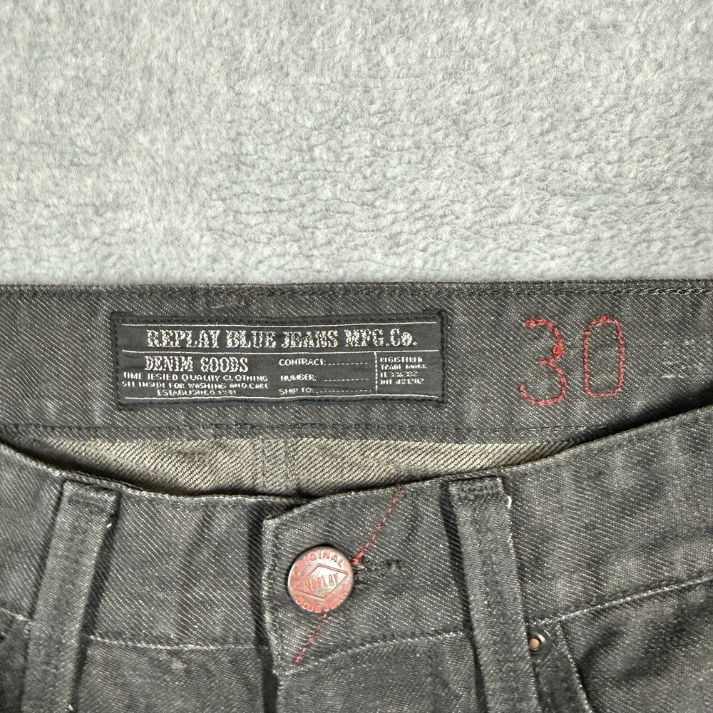 Replay Jeans Mens 30x32 Black Waitom Slim Fit Denim Button Fly Straight Pants - Picture 12 of 16